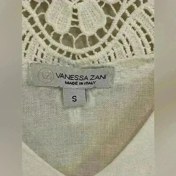 Vanessa Zani White Linen Lacy V-Neck Top Size S Made in Italy - Picture 9 of 10